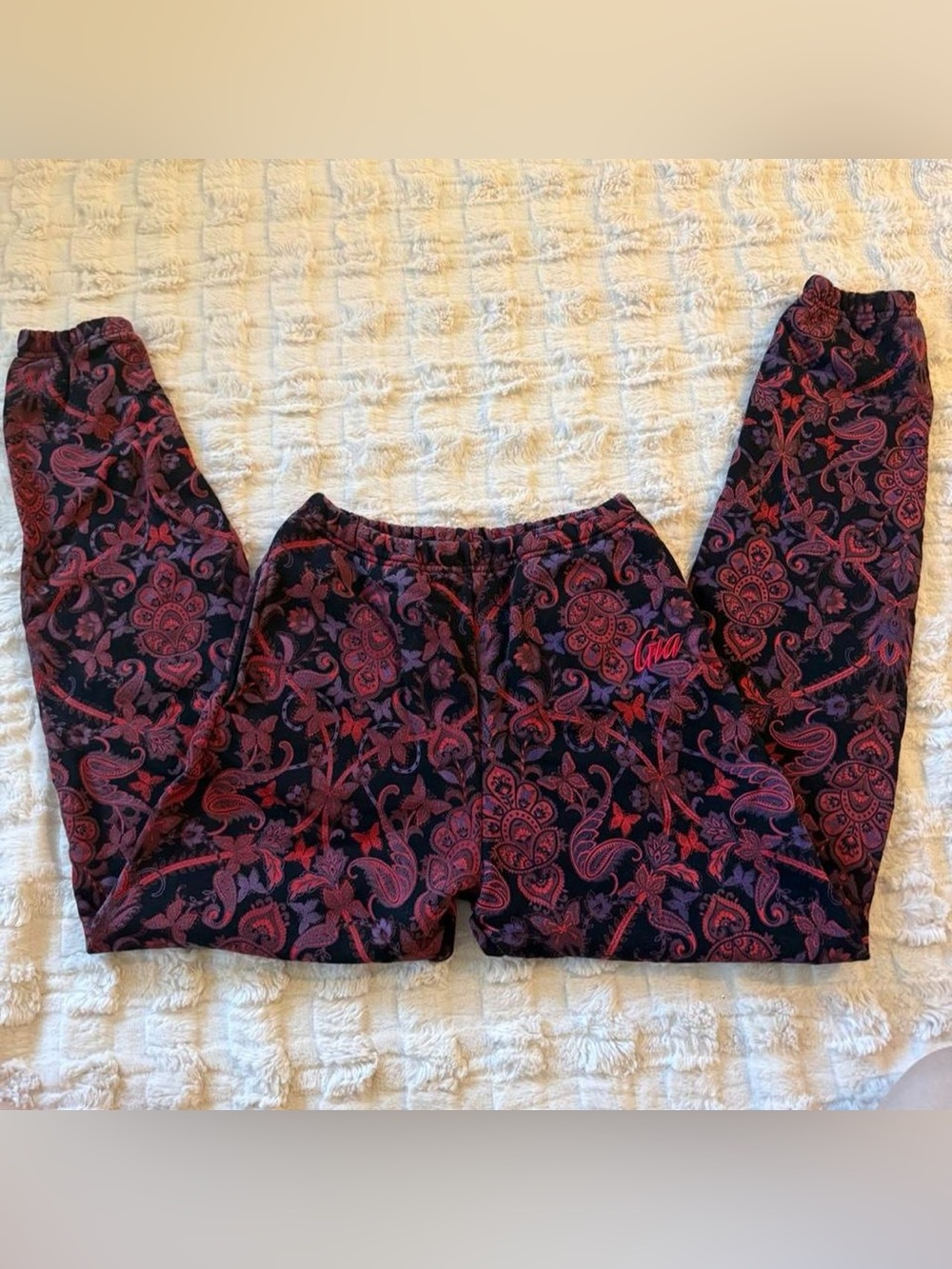 I.AM.GIA Paisley Print Jogger Pants - Black, Purple & Red